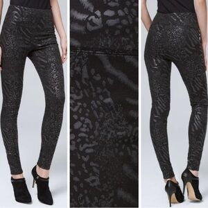 White House Black Market Foil Print Denim Runway Leggings Womens Size 4 EUC